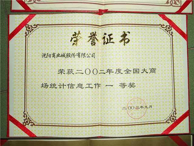 全國大商場(chǎng)統(tǒng)計(jì)信息工作一等獎(jiǎng)